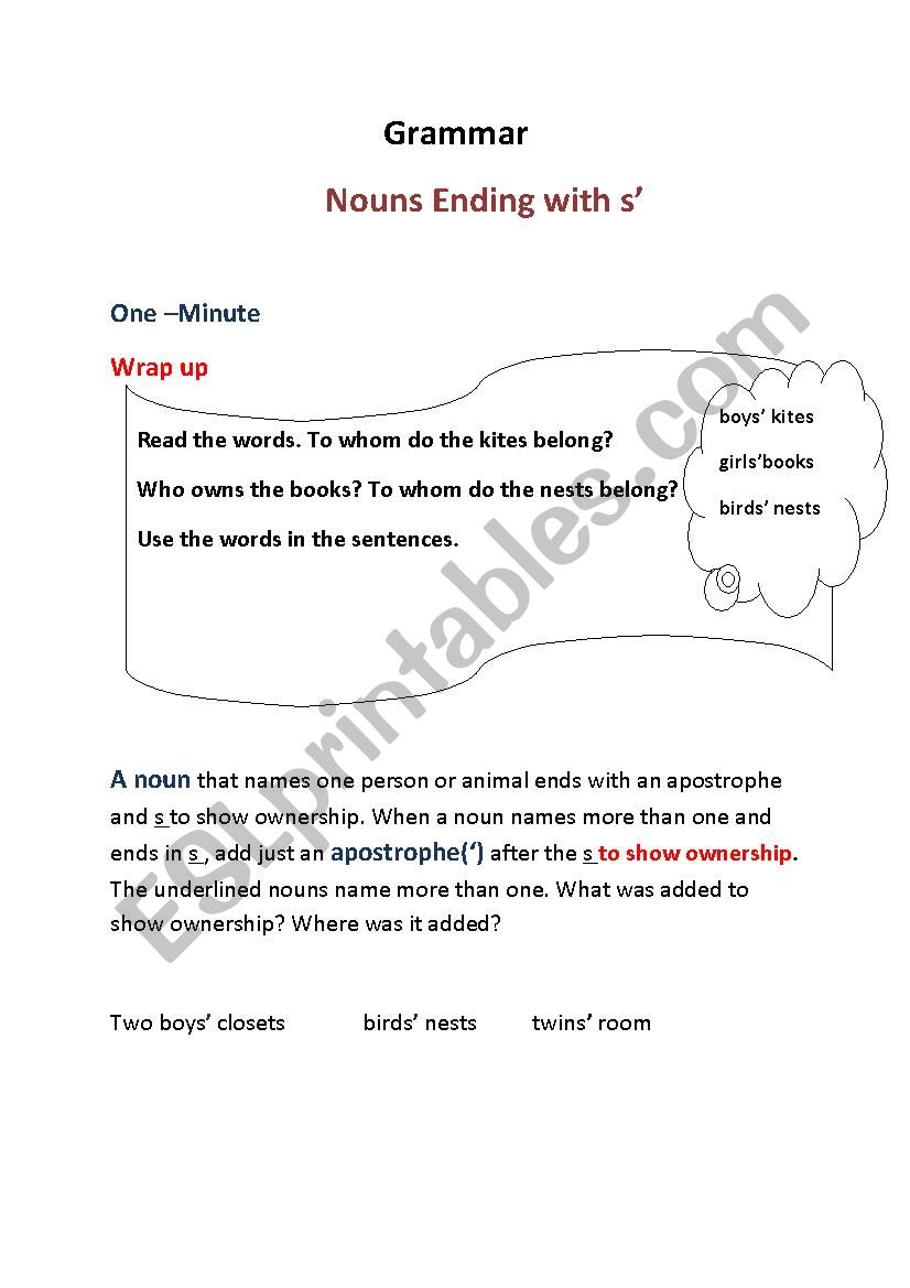 Nouns Ending with s worksheet