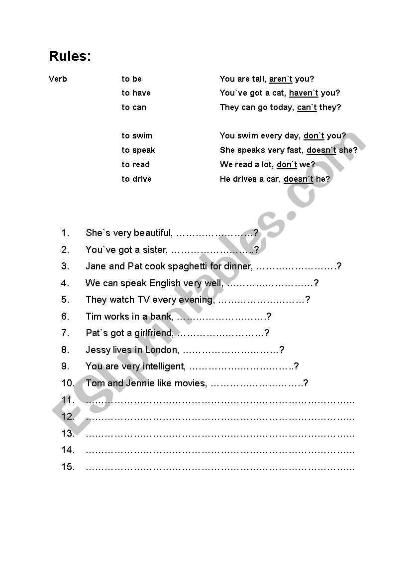 Question tags worksheet