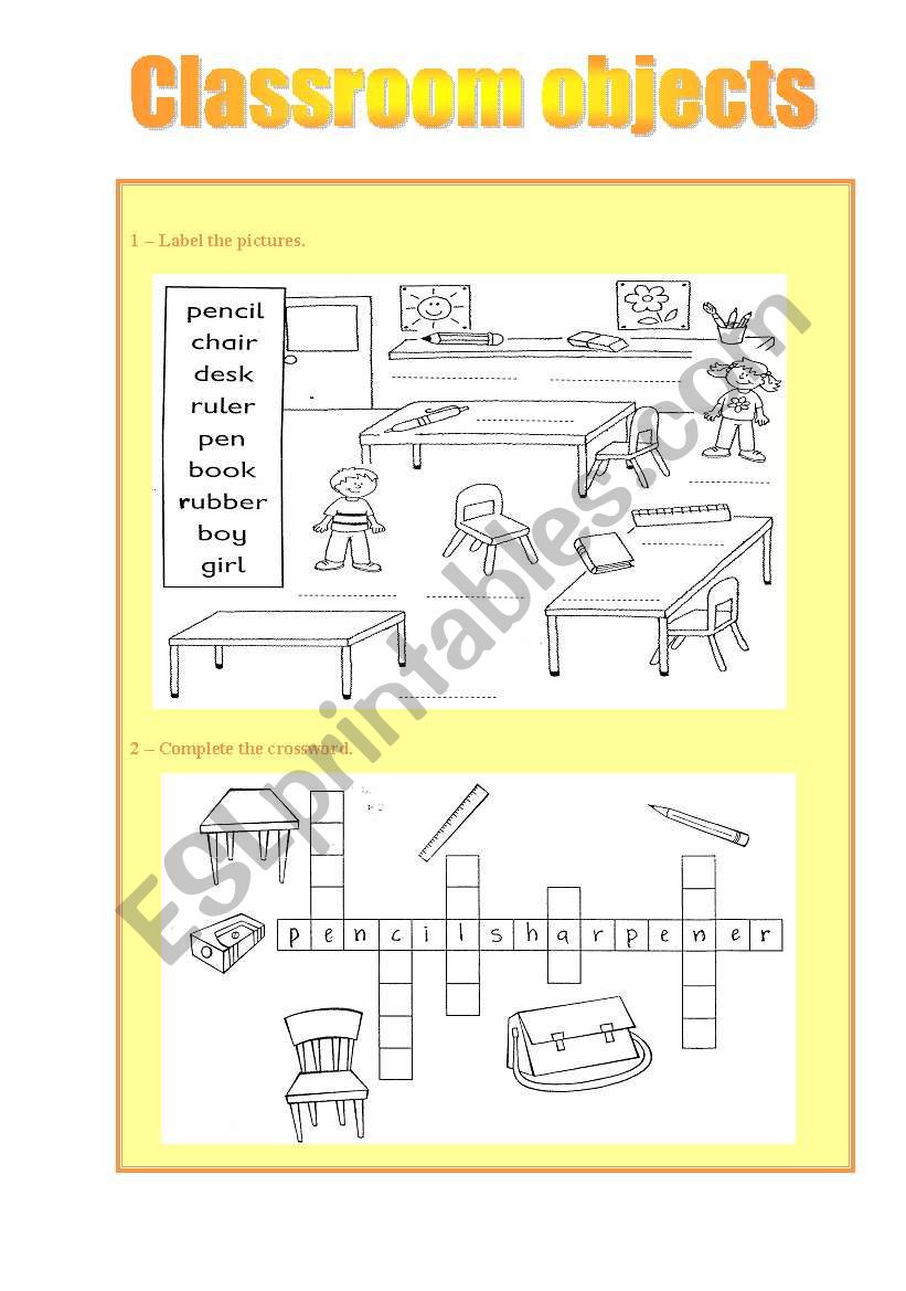 Classroom objects worksheet