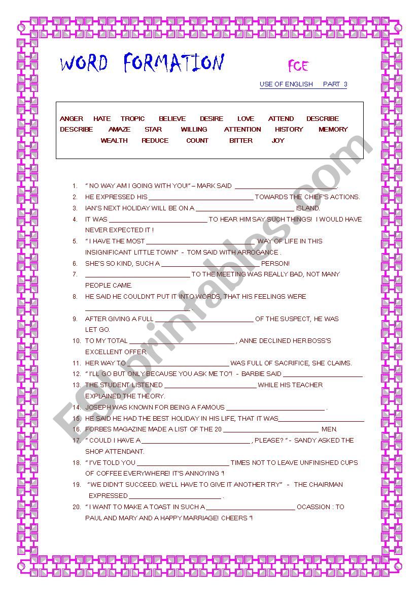 Word formation  (ws 2) worksheet