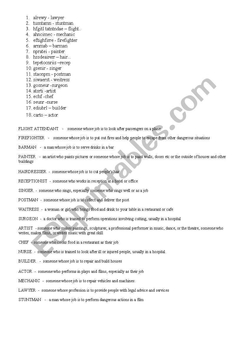 JOBS  worksheet