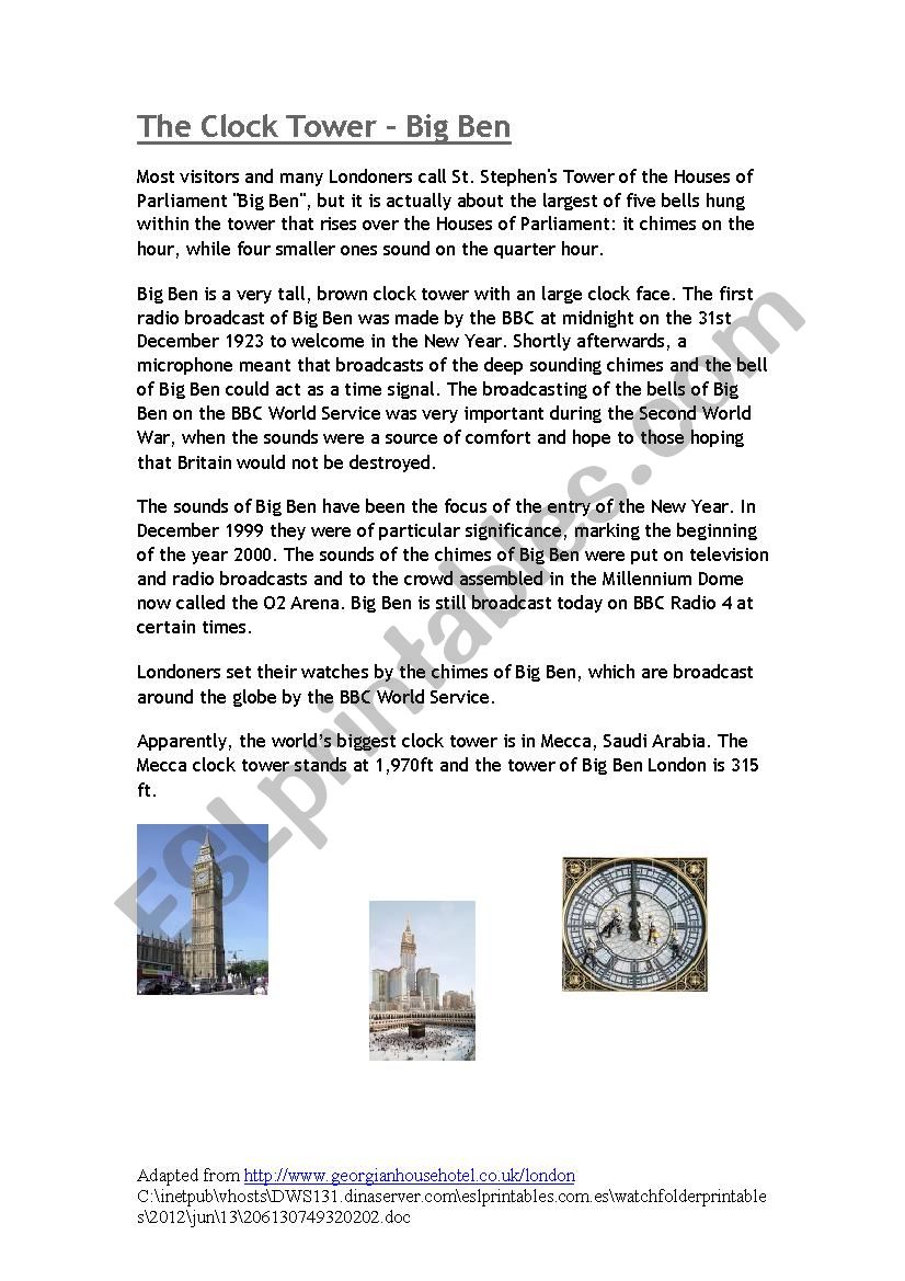 Big Ben - reading1 worksheet