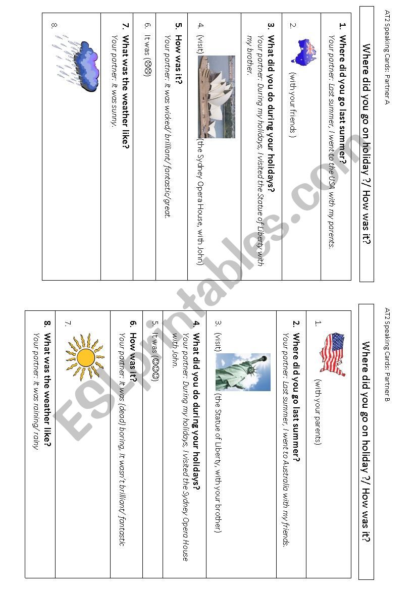 Speaking about your holiday . worksheet