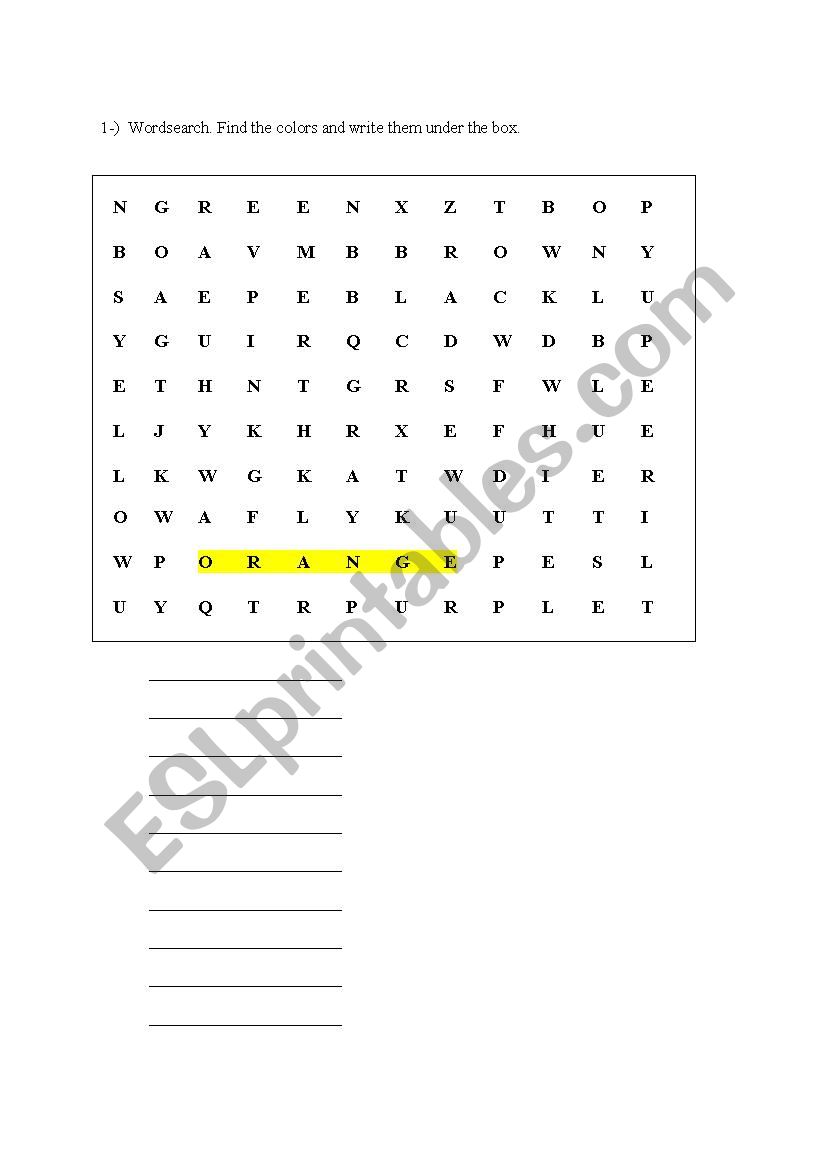 Wordsearch worksheet