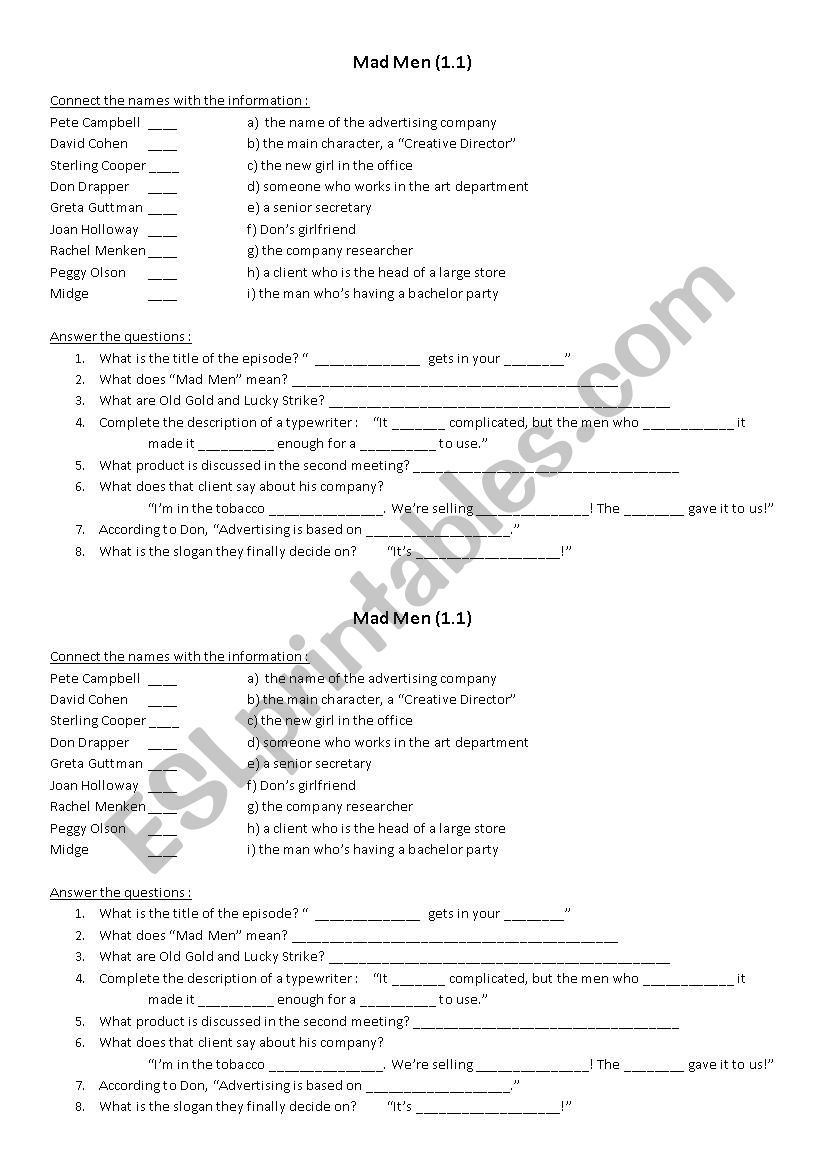Mad Men 1.1 Oral comprehension