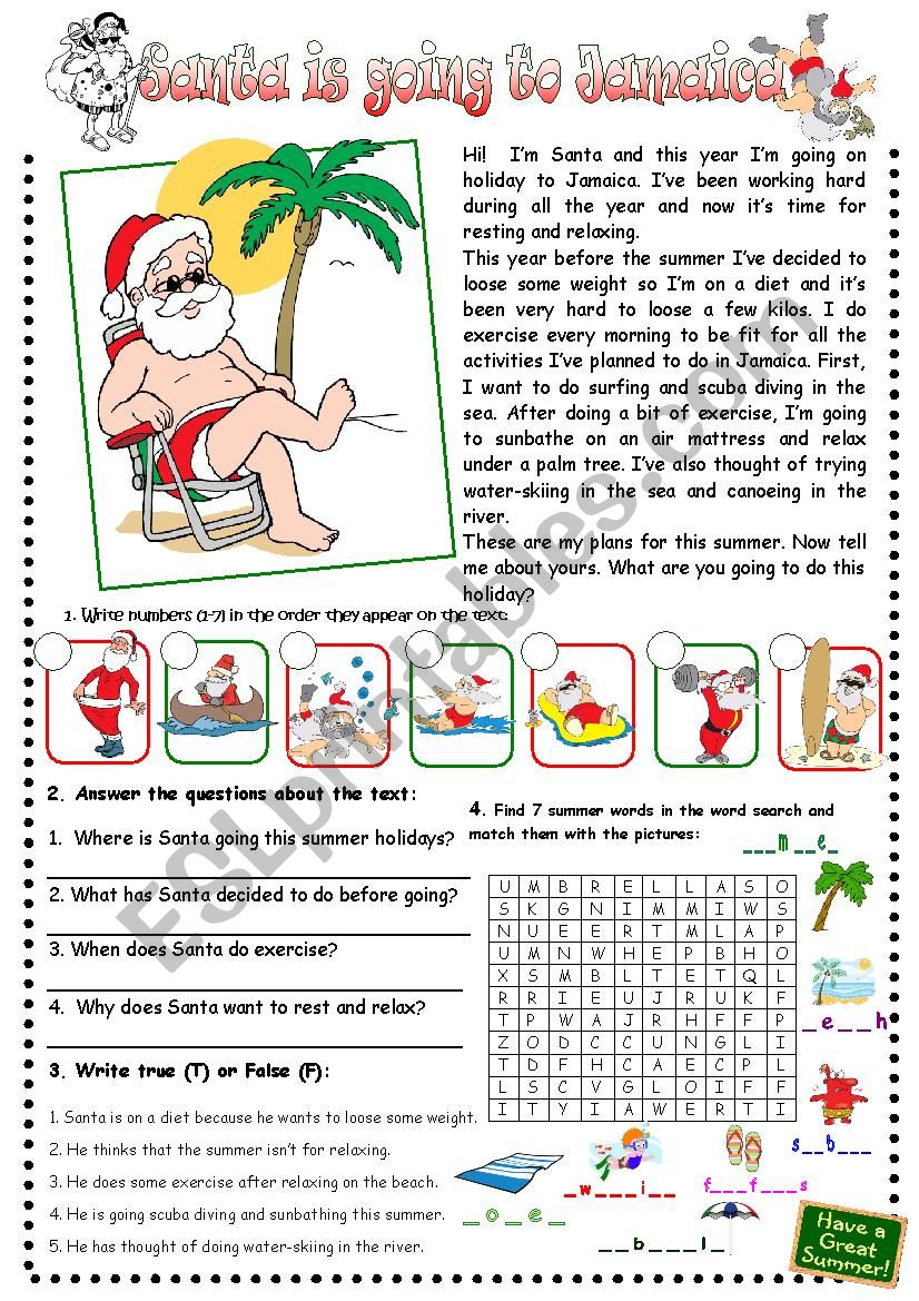 Santa is on holidays worksheet