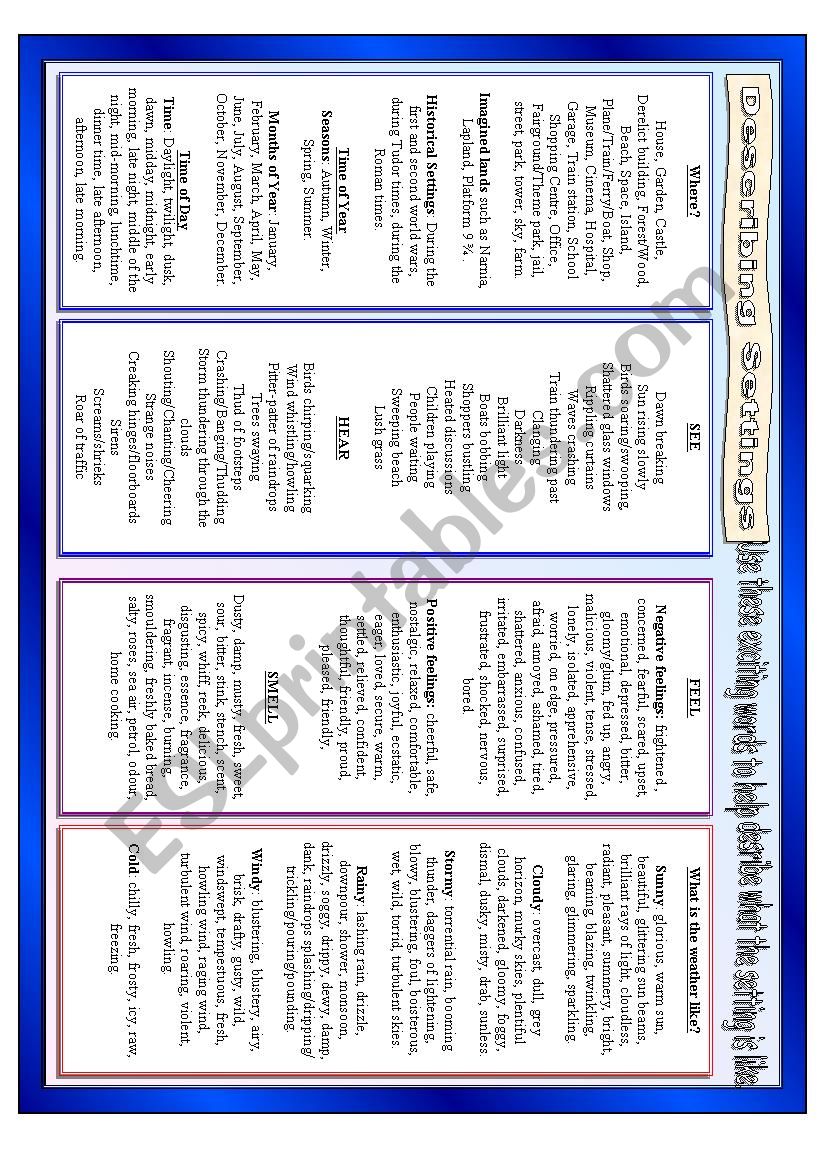 Describing Settings worksheet