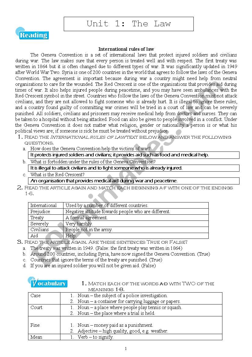 The Law worksheet