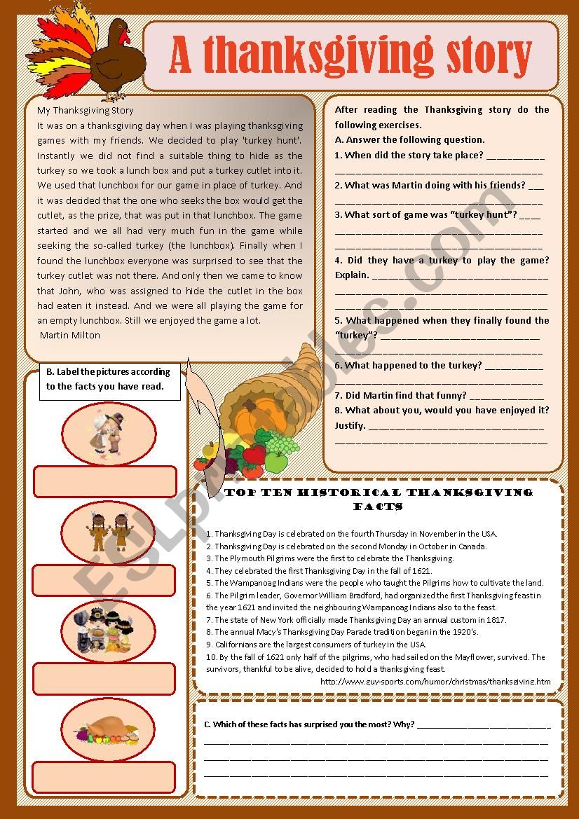 Text - A Thanksgiving story worksheet