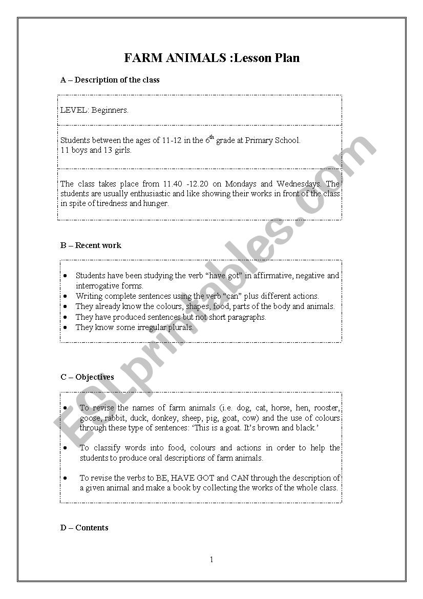 Farm animals. Lesson plan. worksheet