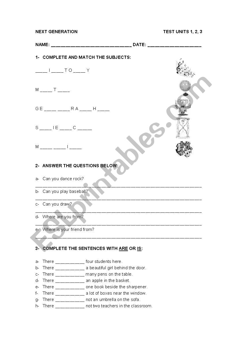 TEST - there is/ are / plural forms, subjects