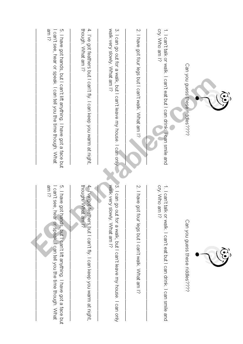 can you guess these riddles? worksheet