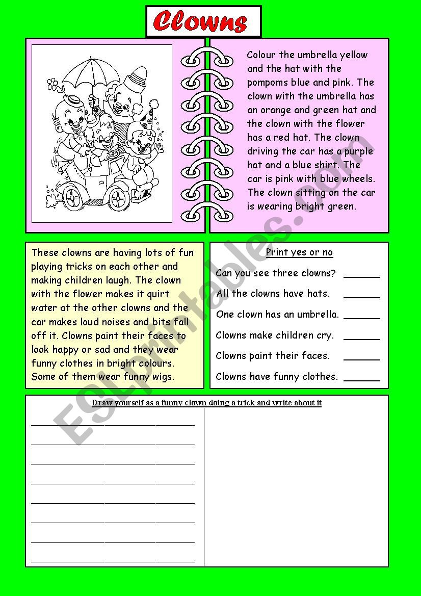 Clowns worksheet