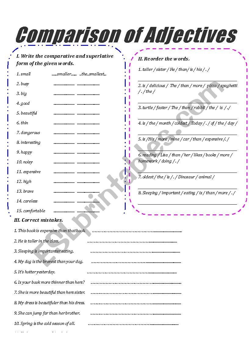 Comparison of Adjectives worksheet