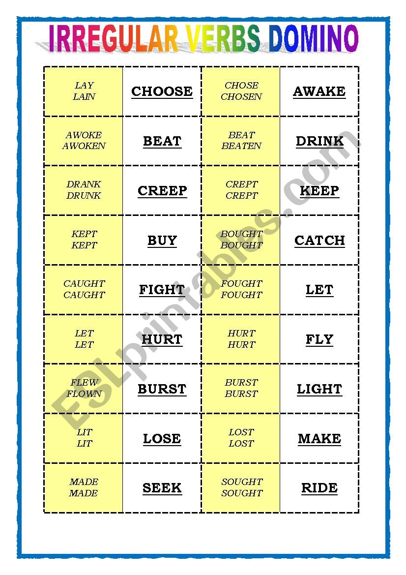 IRREGULAR VERBS DOMINO  worksheet