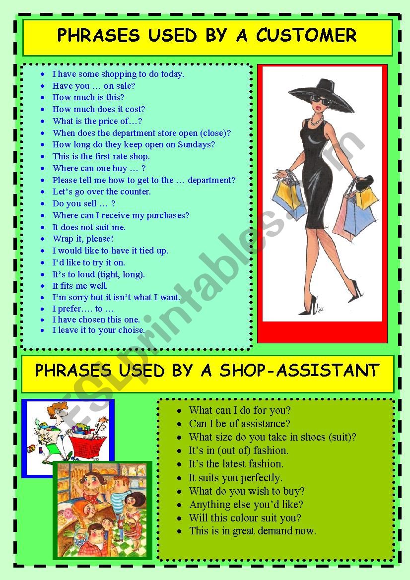 Phrases used by a CUSTOMER/SHOP-ASSISTANT