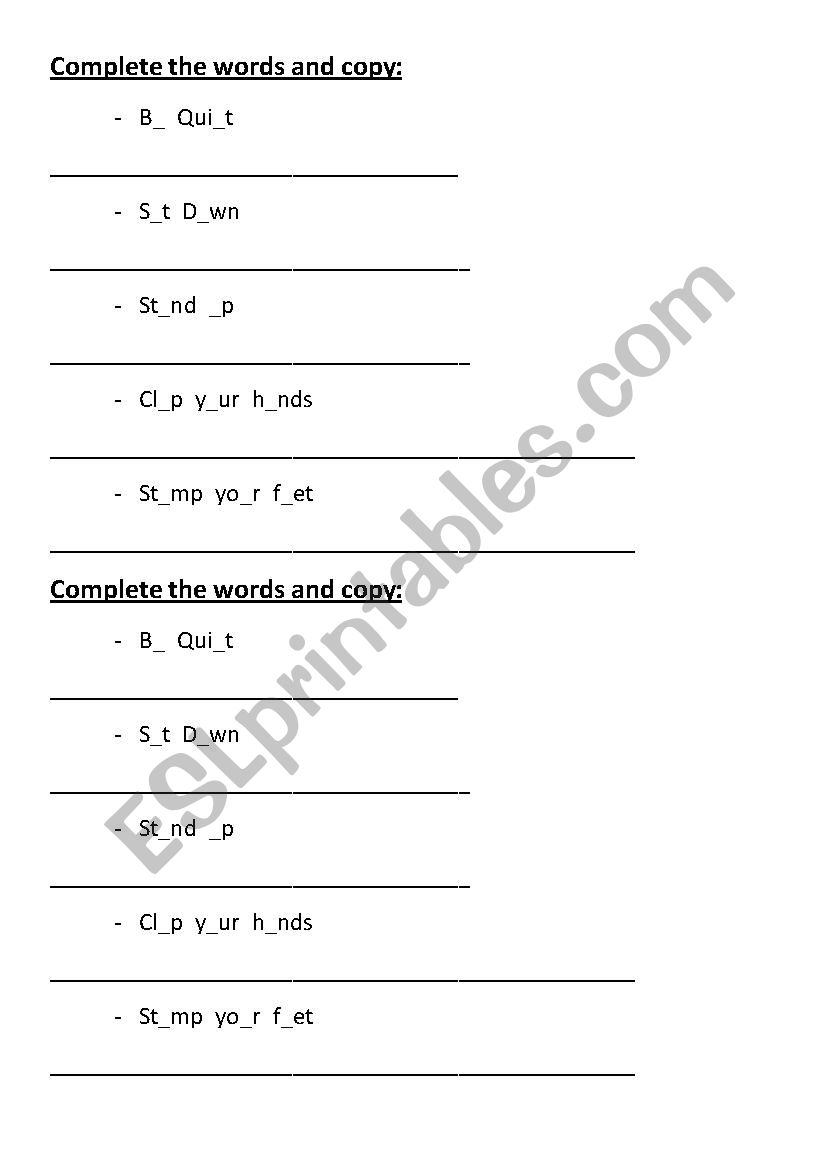 Actions worksheet