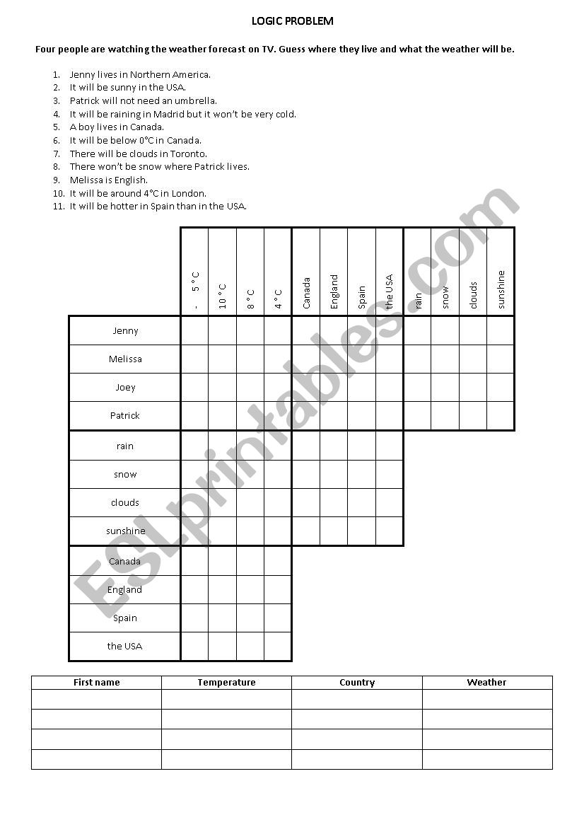 Weather logic problem worksheet