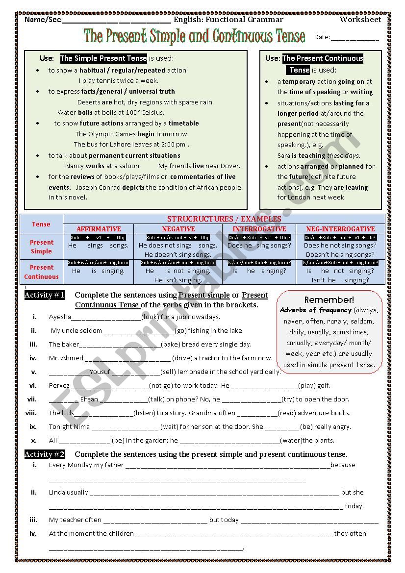 Presnt Simple & Present Continuous Tense