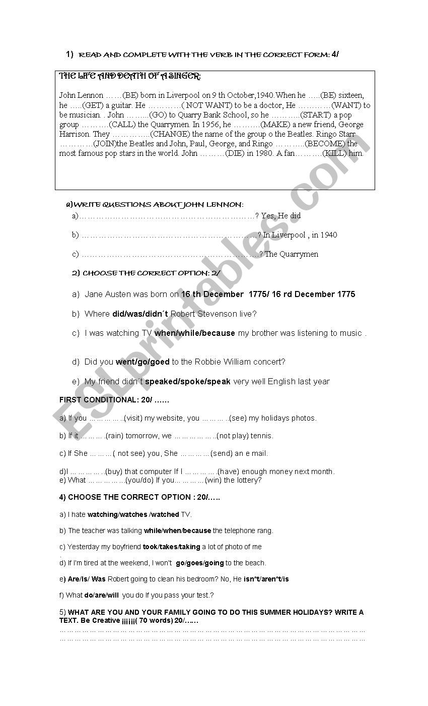 SHORT REVIEW: PAST SIMPLE CONTINUOUS, CONDITIONAL 1, READING 