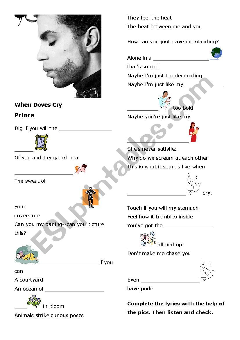 Prince - When Doves Cry worksheet