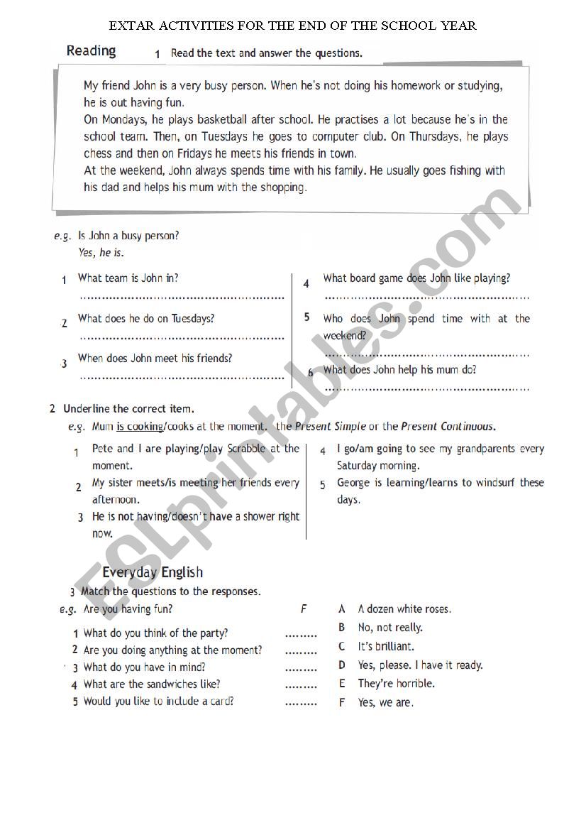 reading comprehension worksheet