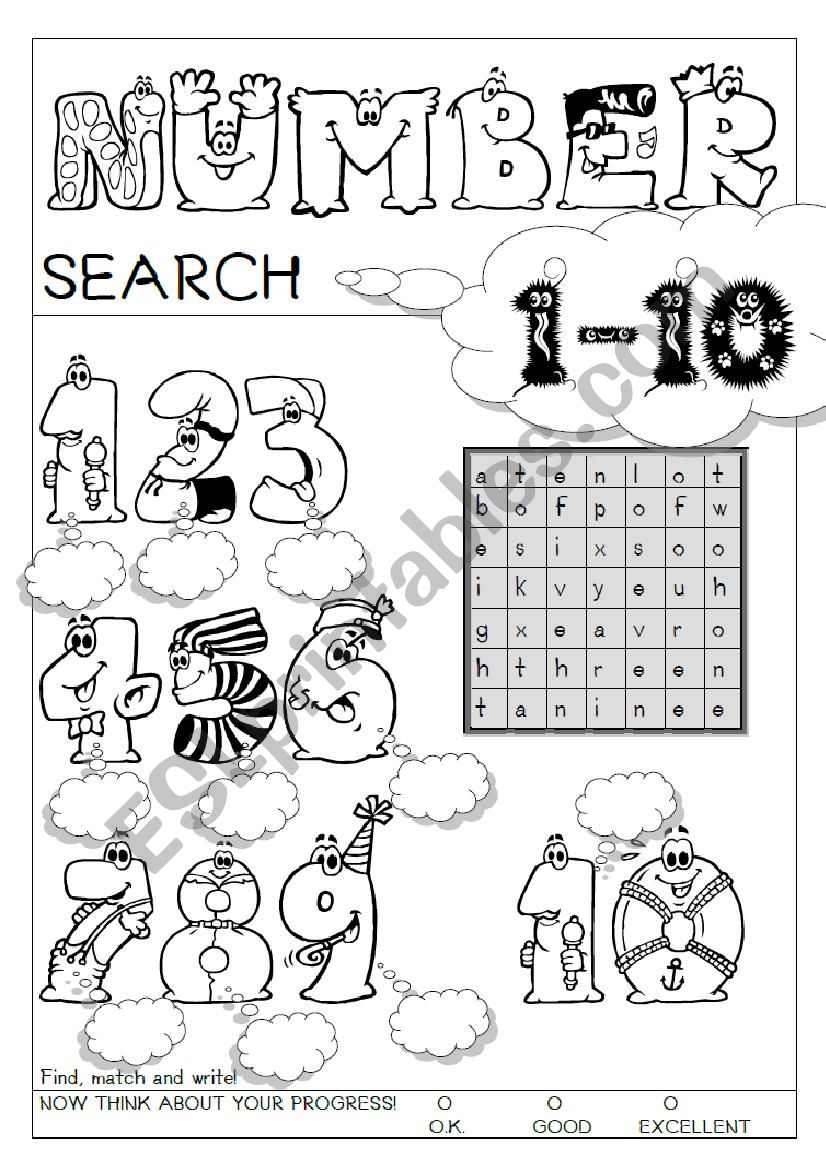 NUMBER SEARCH 1-10 worksheet