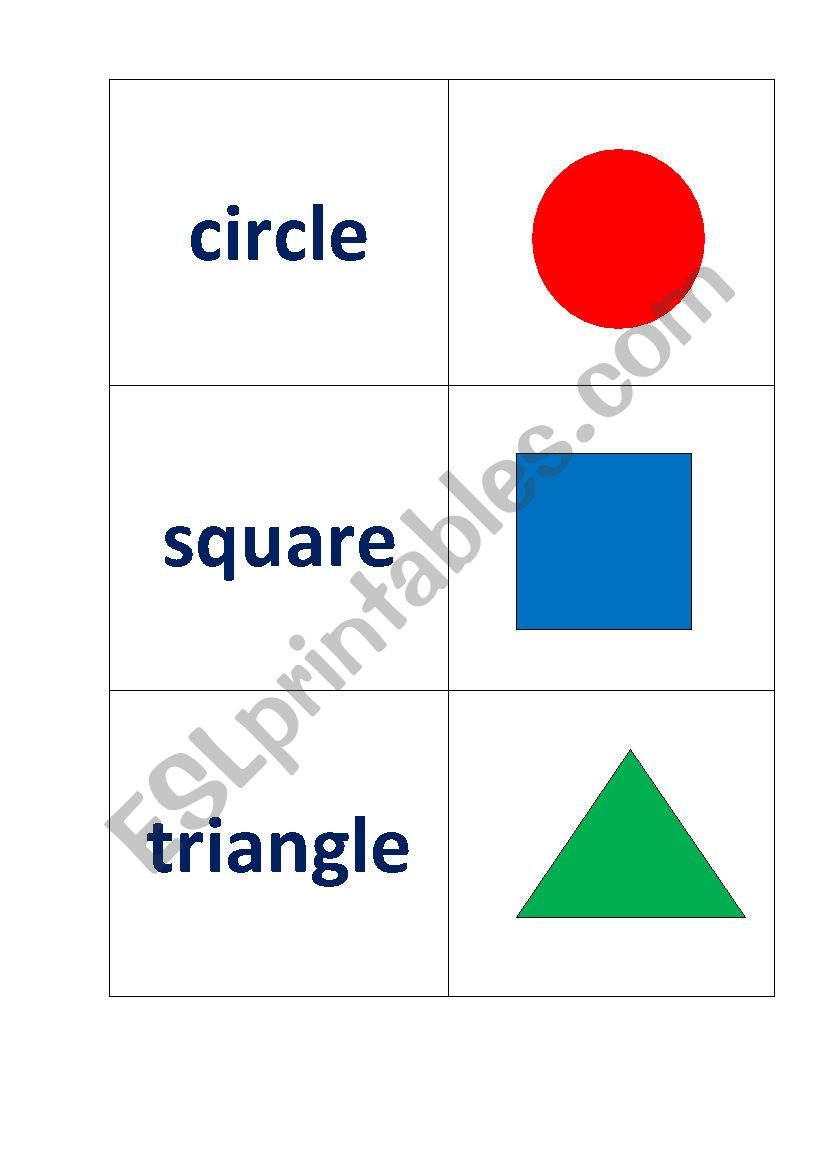 Shapes flashcards for kids worksheet