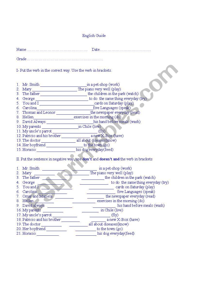 present simple test  worksheet