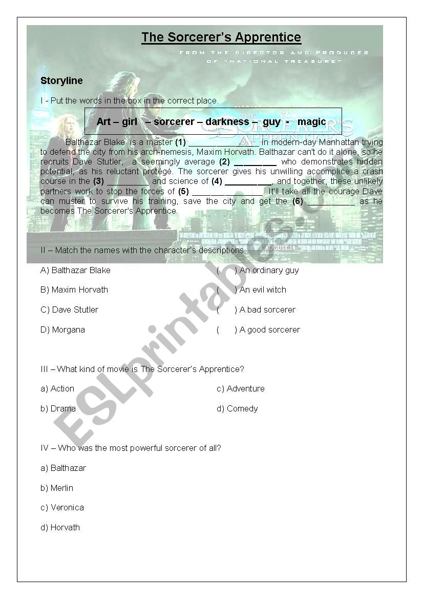 The Sorcerer´s Apprentice ESL worksheet by Jose Dalson