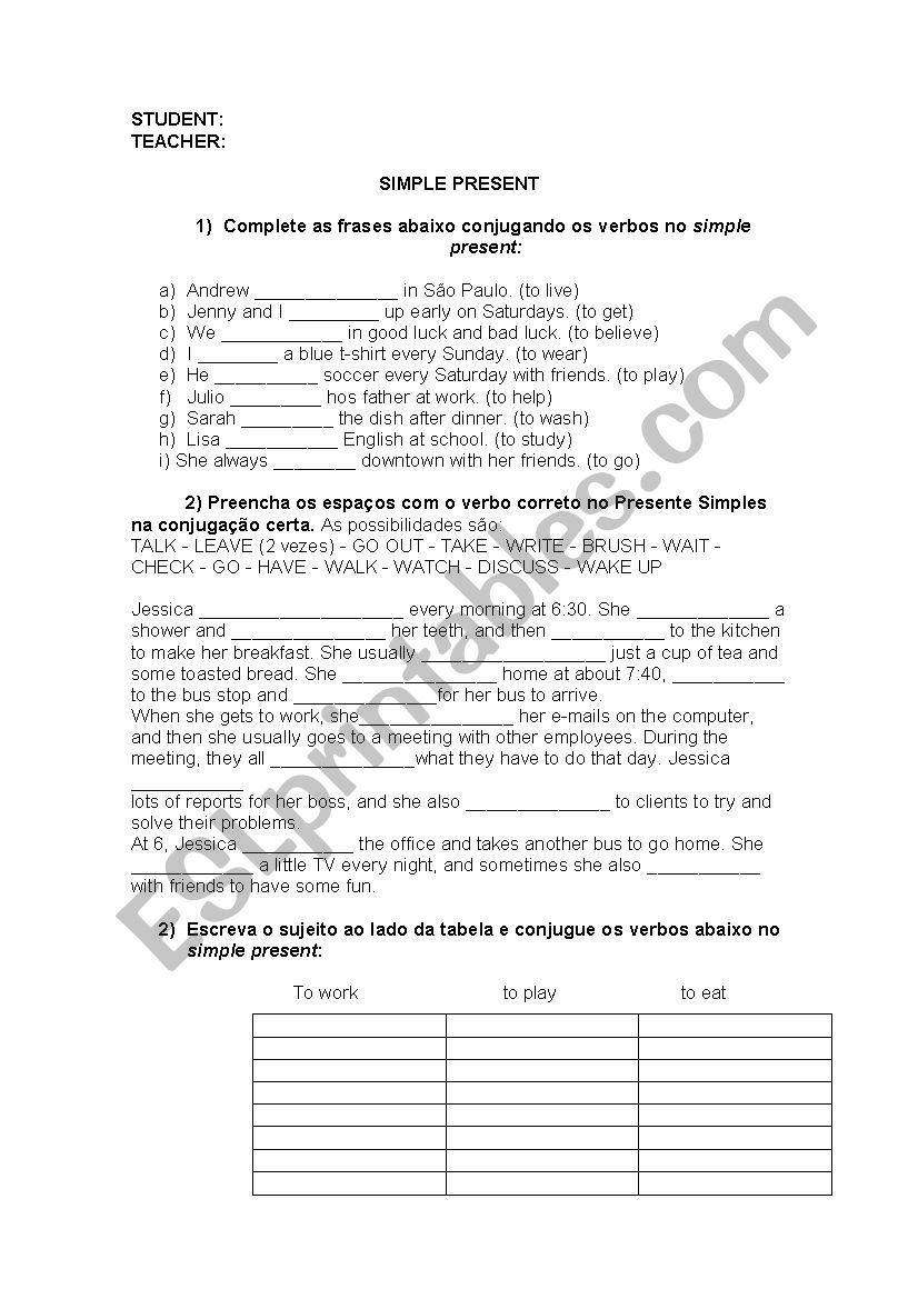 Simple Present worksheet