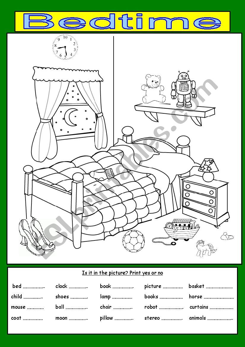 Bedtime worksheet