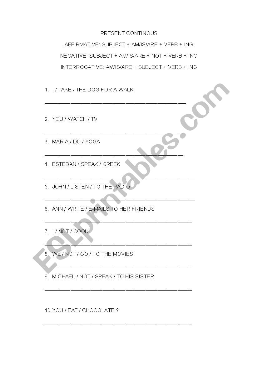 Present Continuous worksheet