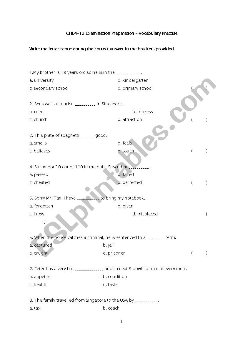 40 Vocabulary Multiple Choice Questions