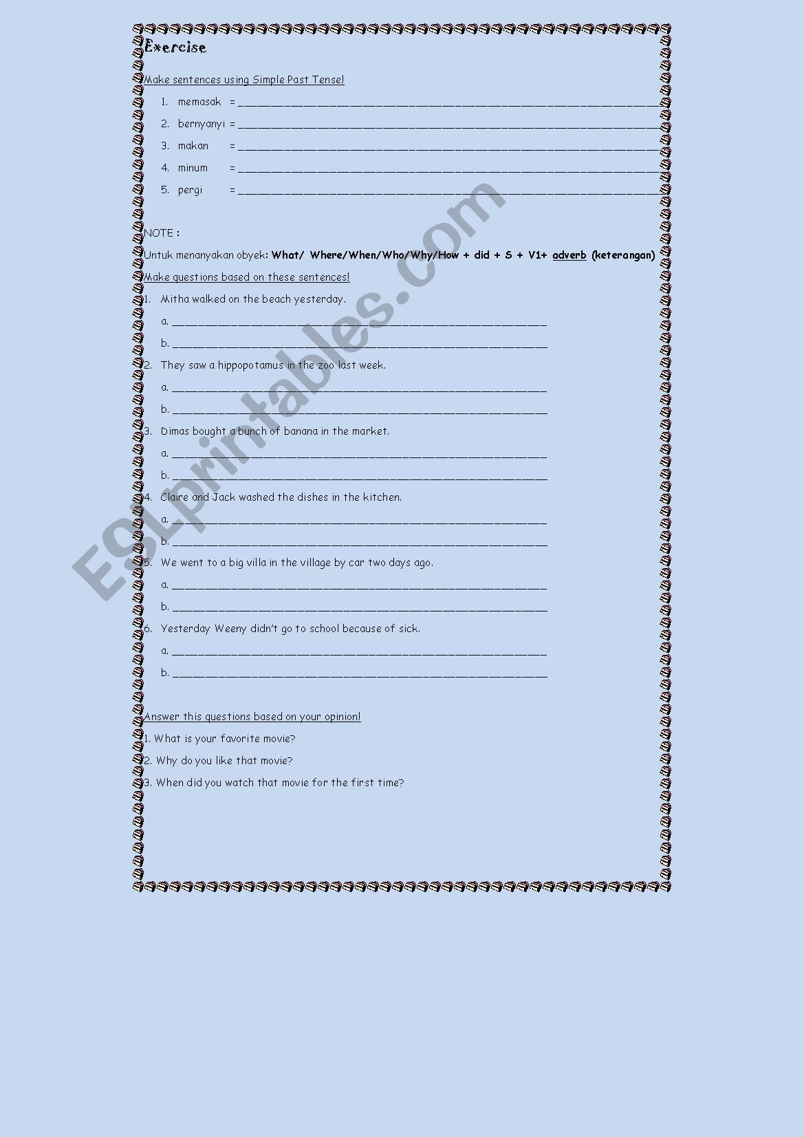 english exercise worksheet