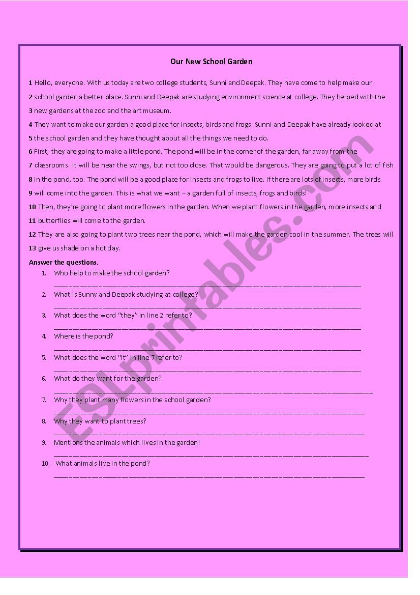 Our school environment worksheet