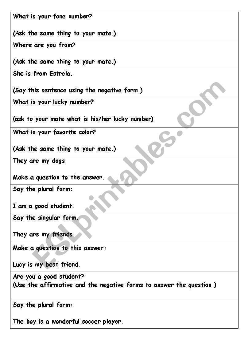 verb to be - cards worksheet