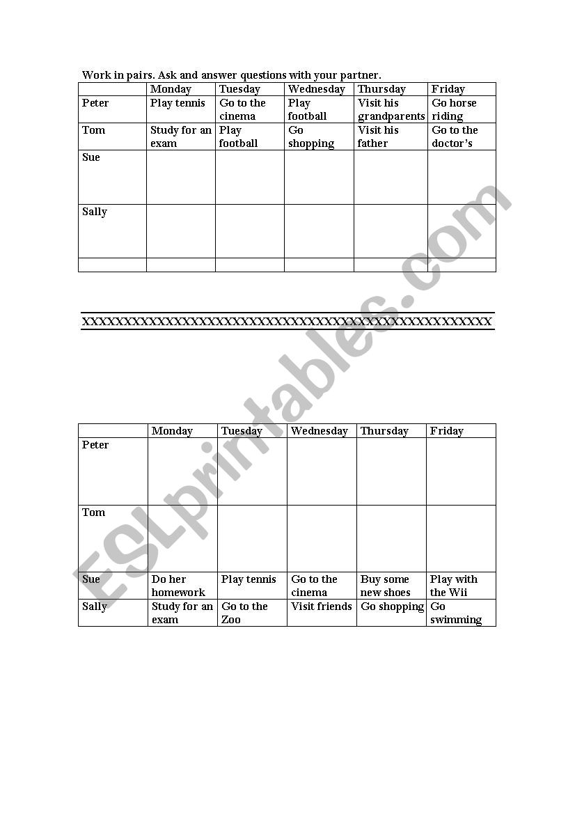 Pairs practise worksheet