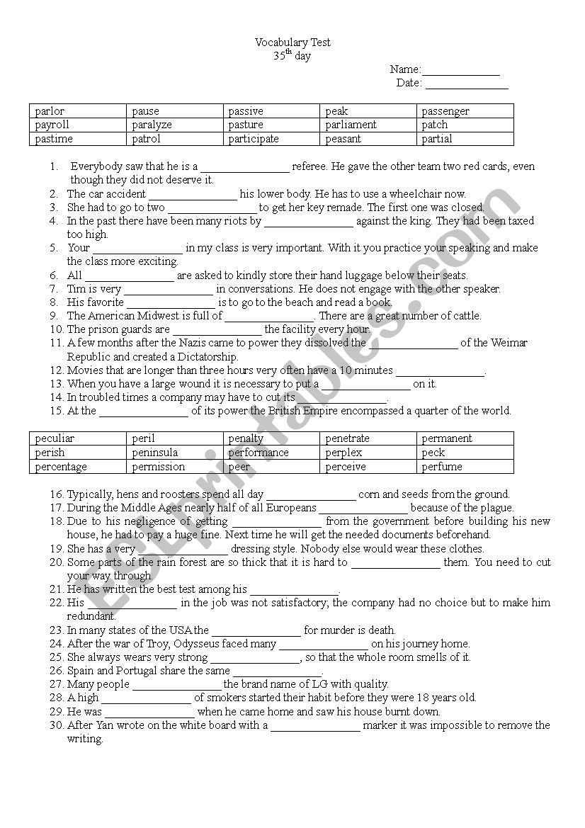 Vocabulary Test Day 35 (LinguaForum)