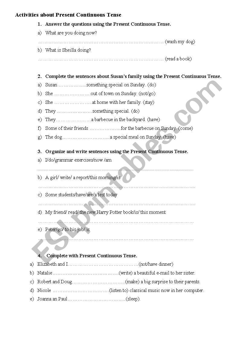 present continuous worksheet