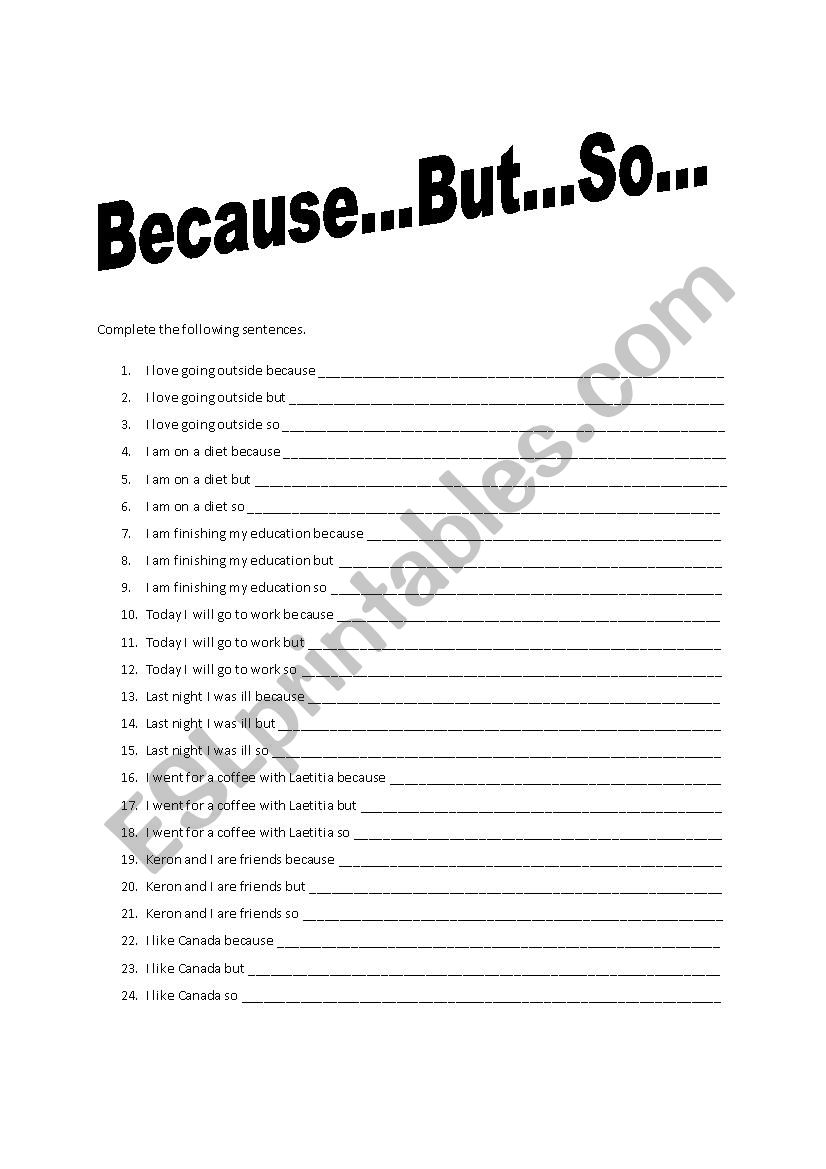 Because...But....so worksheet