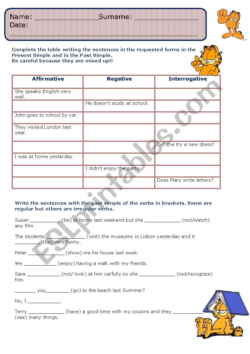 Past Simple sentences worksheet