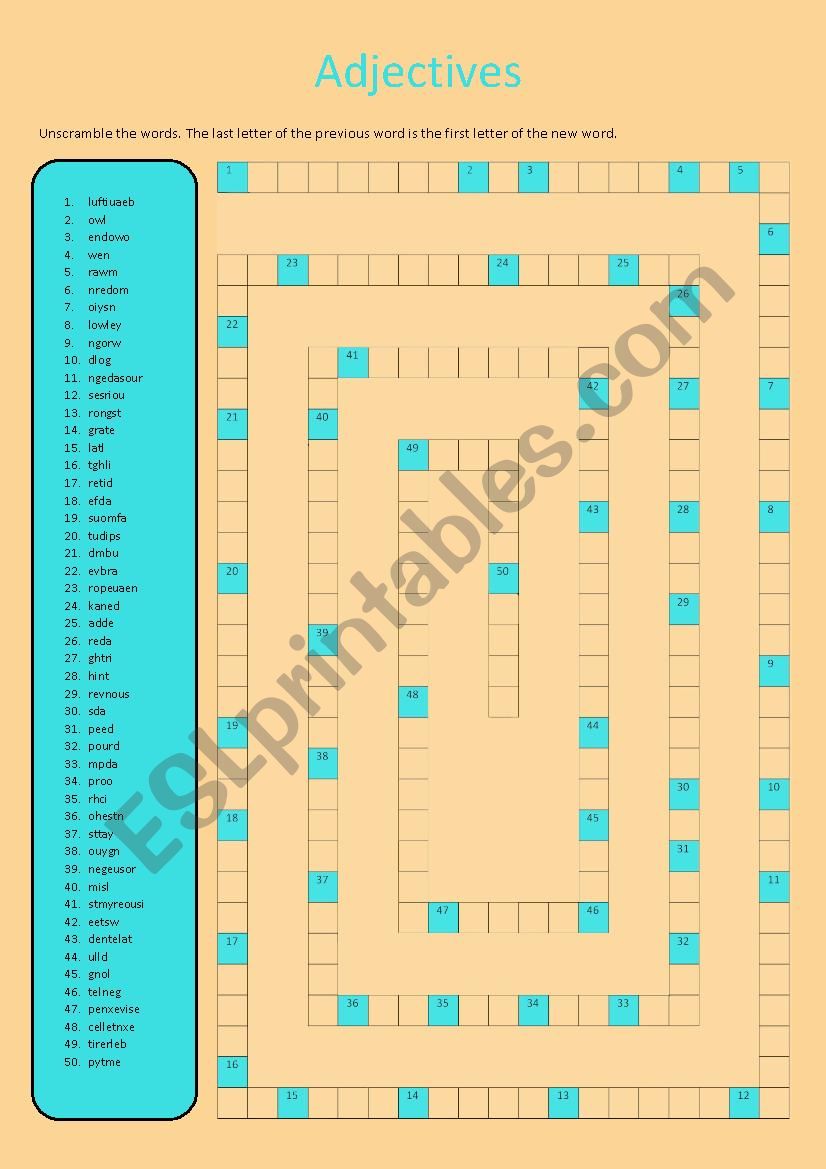 Adjectives worksheet