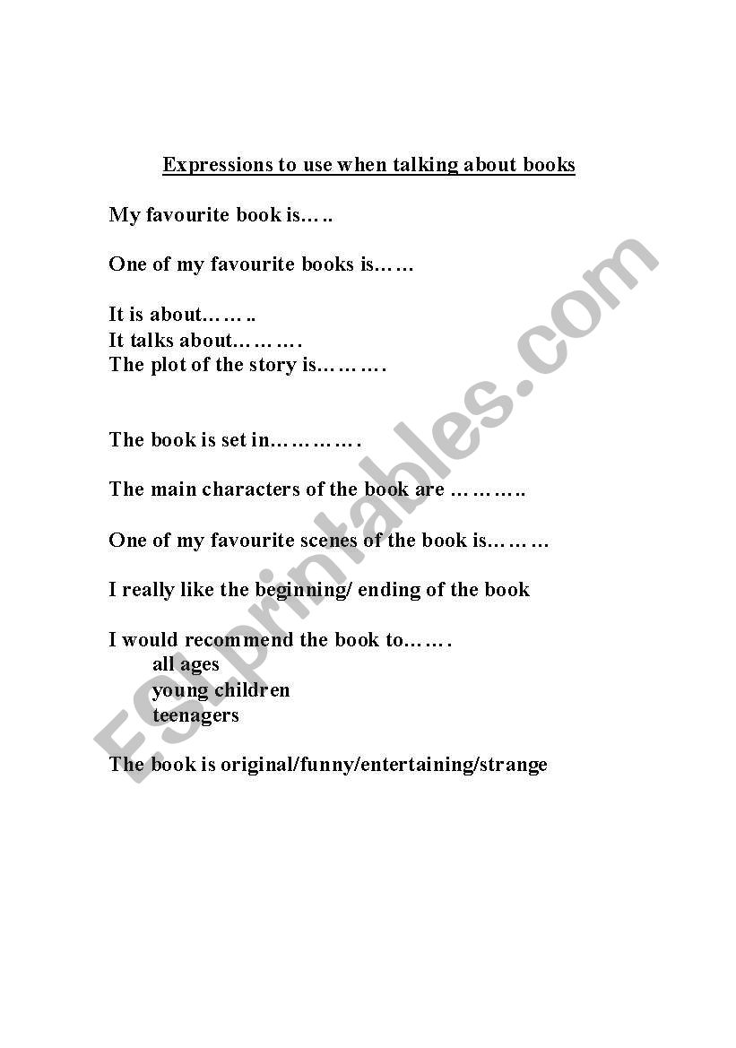 Describing books worksheet