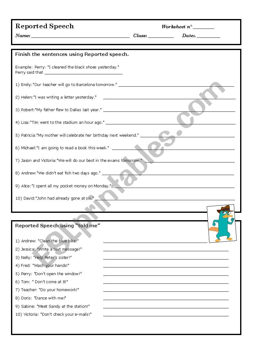 Reported Speech worksheet