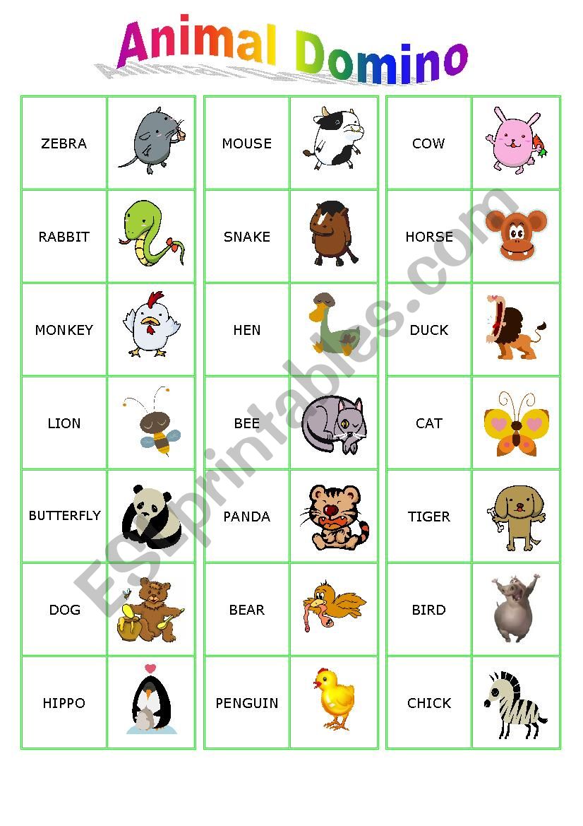 animals domino worksheet