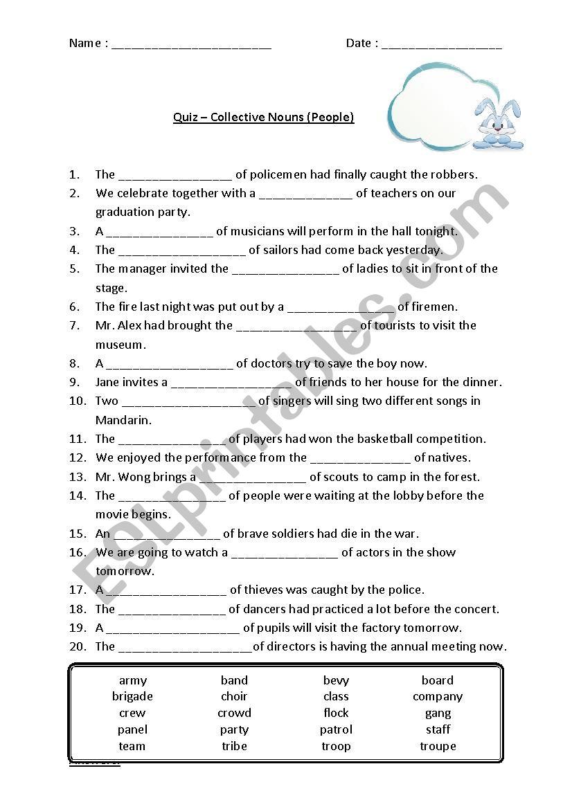 collective nouns worksheet