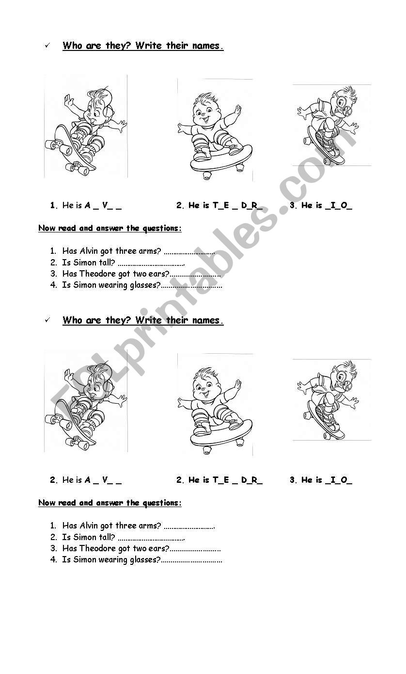 alvin and the chipmunks worksheet