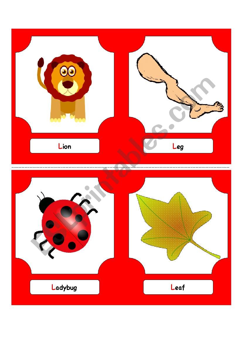 Alphabet Words L Flash Cards Esl Worksheet By Futago1998