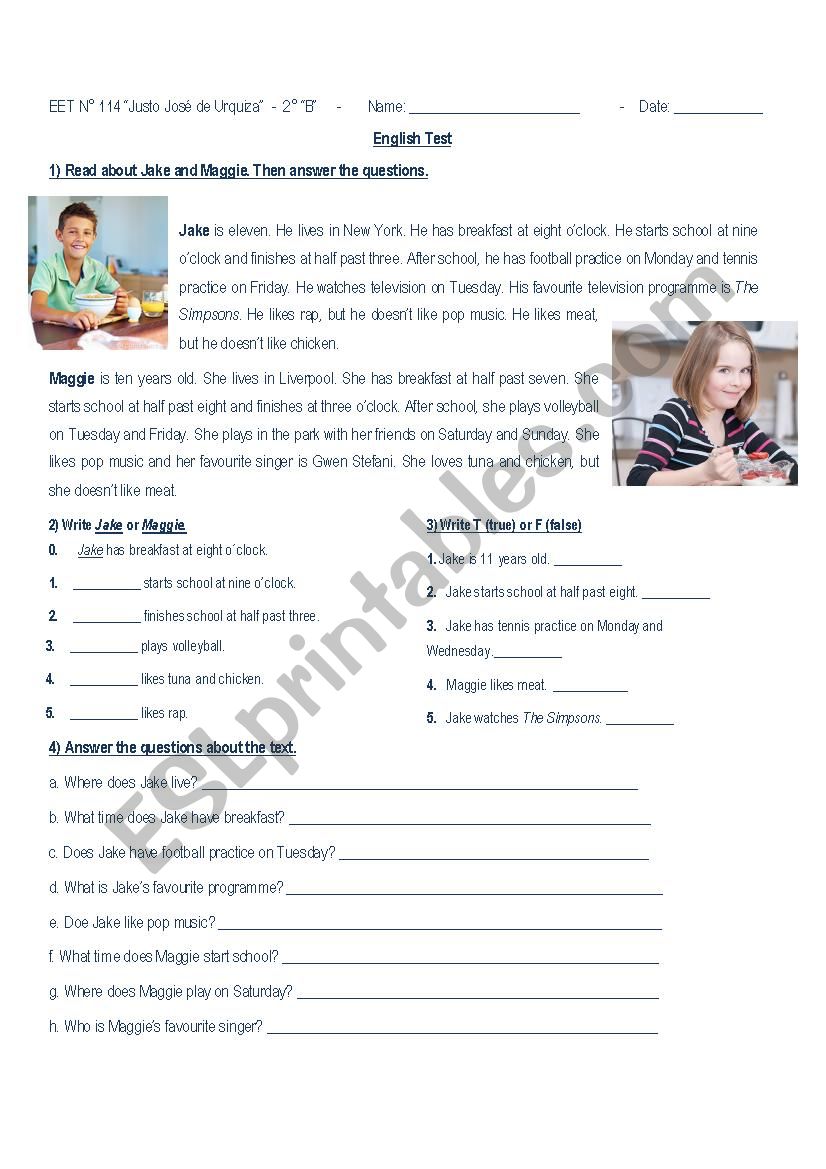 Present Simple - Routine Test worksheet